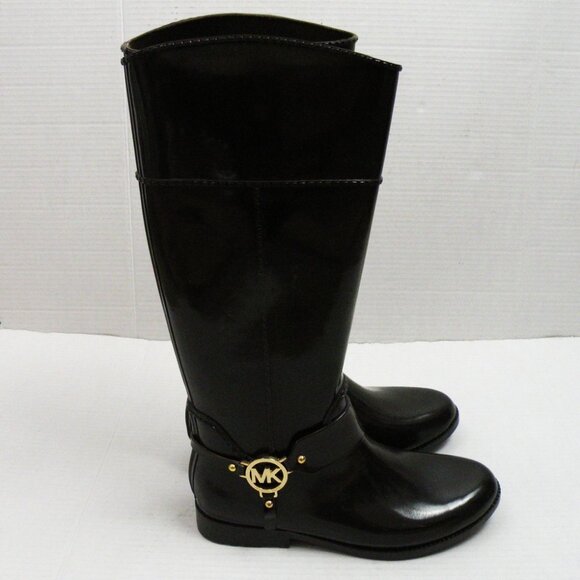 Authentic Michael Kors Harness Logo Rain Boots, Brown size 10 Worn Once! - Picture 1 of 6
